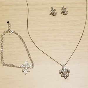 Silver fleur de lis jewelry set